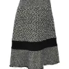 Two-tone raw-edge speckled tweed midi A-line skirt