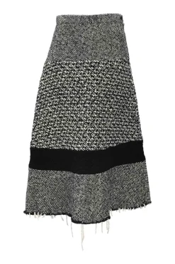 Two-tone raw-edge speckled tweed midi A-line skirt