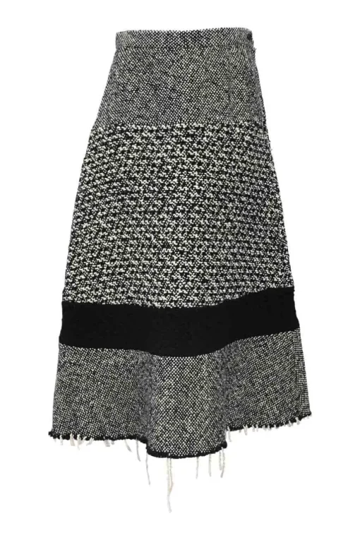Two-tone raw-edge speckled tweed midi A-line skirt