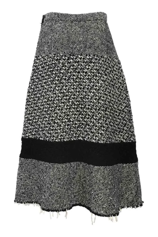 Two-tone raw-edge speckled tweed midi A-line skirt