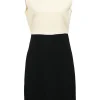 Two-tone rayon-blend sleeveless slit-front mini dress