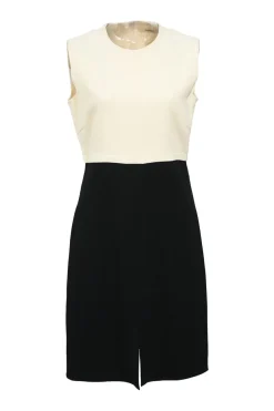 Two-tone rayon-blend sleeveless slit-front mini dress