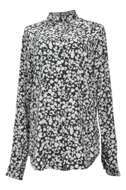 Two-tone silk heart print spread collar button-front shirt