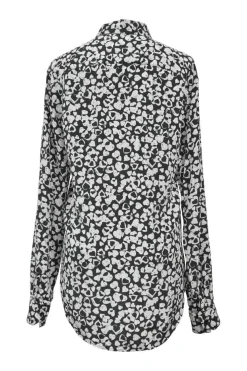 Two-tone silk heart print spread collar button-front shirt