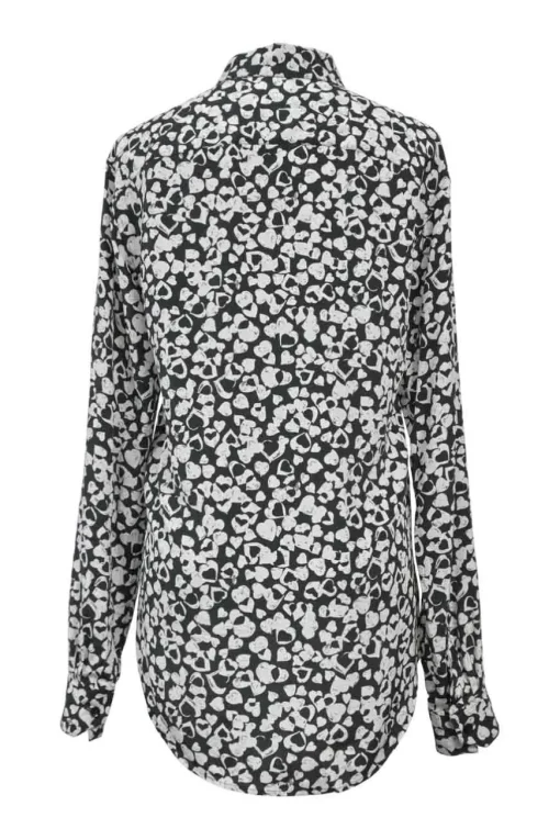 Two-tone silk heart print spread collar button-front shirt