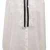 Two-tone silk tie-neck jabot blouse
