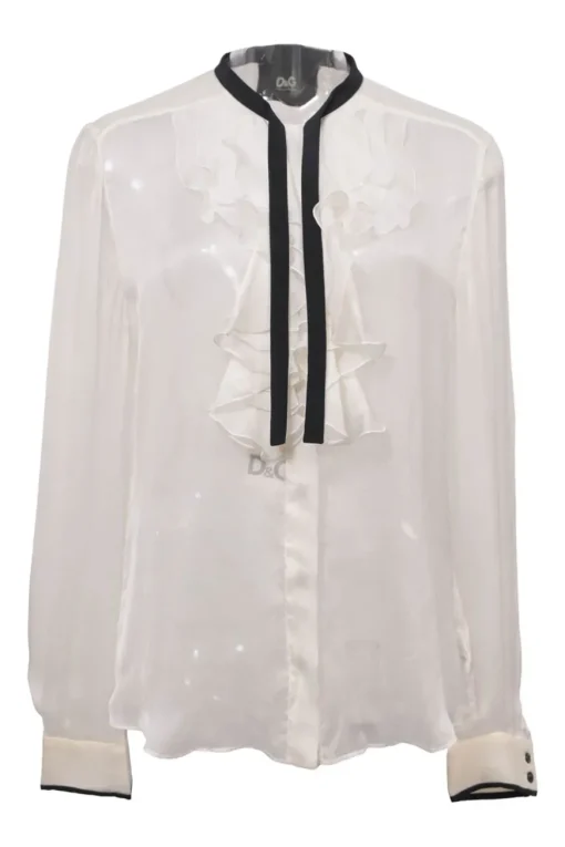 Two-tone silk tie-neck jabot blouse