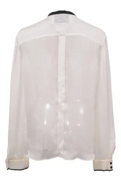 Two-tone silk tie-neck jabot blouse