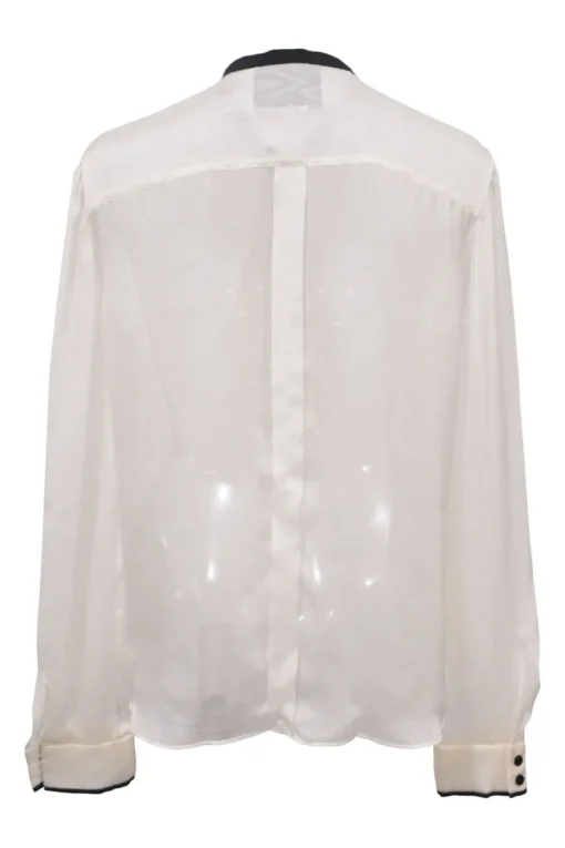 Two-tone silk tie-neck jabot blouse