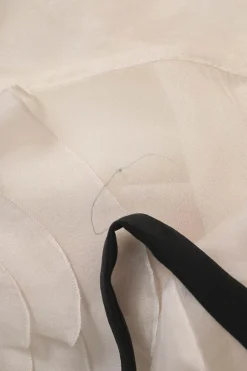 Two-tone silk tie-neck jabot blouse