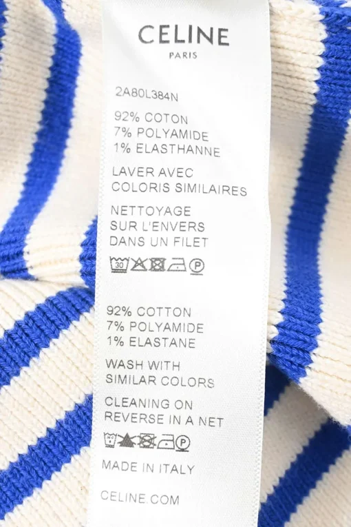 Two-tone striped cotton jersey knit bateau neck cropped pullover sweater