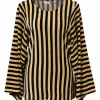 Two-tone striped cotton-blend velvet wide-sleeve top