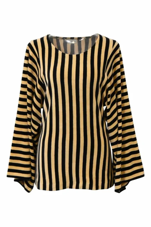 Two-tone striped cotton-blend velvet wide-sleeve top