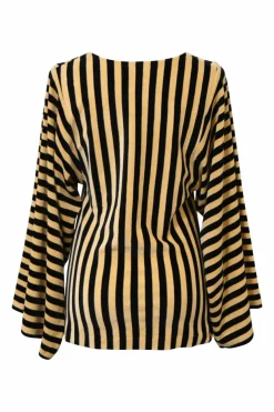 Two-tone striped cotton-blend velvet wide-sleeve top