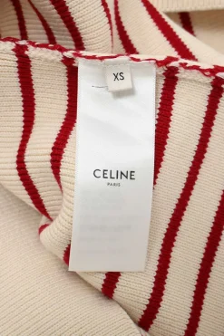 Two-tone striped cotton-blend knit open-collar Marinière pullover sweater