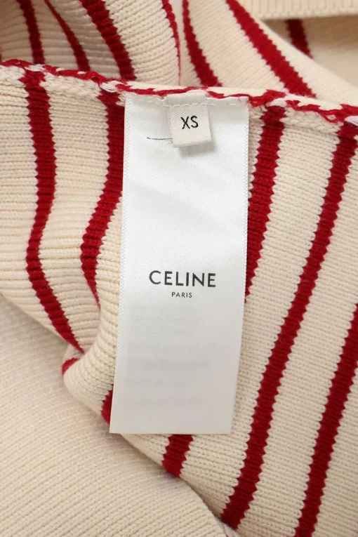 Two-tone striped cotton-blend knit open-collar Marinière pullover sweater