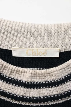 Two-tone striped wool-blend waffle knit mock neck long sleeve sweater with gold-tone metal button detailing