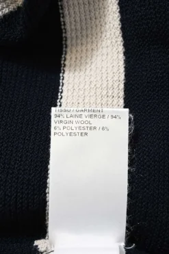Two-tone striped wool-blend waffle knit mock neck long sleeve sweater with gold-tone metal button detailing