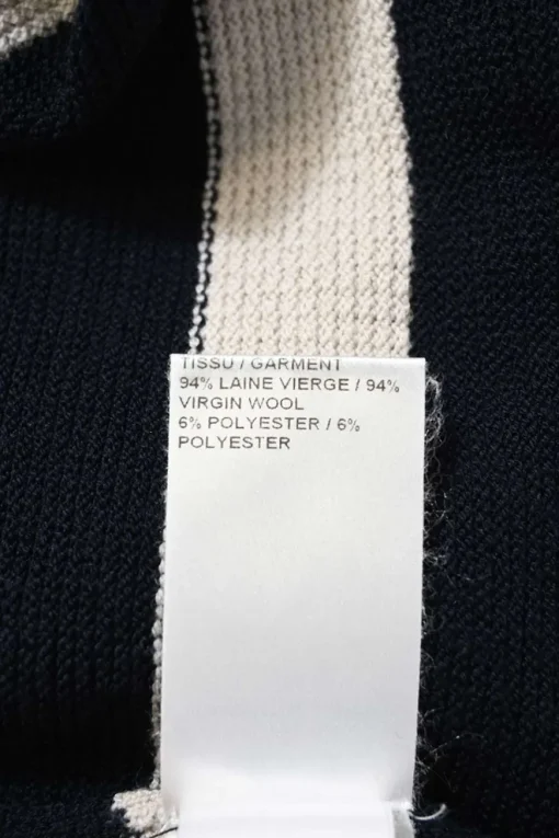 Two-tone striped wool-blend waffle knit mock neck long sleeve sweater with gold-tone metal button detailing