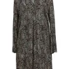 Two-tone viscose abstract floral print wrap-effect keyhole-front trumpet sleeve empire-waist shift dress