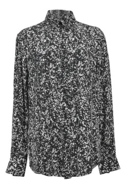 Two-tone viscose abstract print point collar button-front shirt