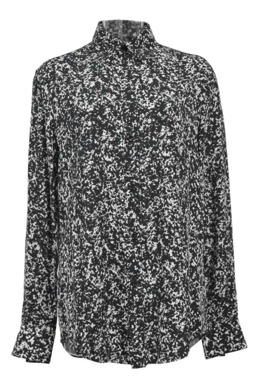 Two-tone viscose abstract print point collar button-front shirt