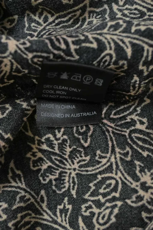 Two-tone viscose abstract floral print wrap-effect keyhole-front trumpet sleeve empire-waist shift dress