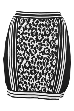 Two-tone viscose leopard print jacquard knit pull-on mini skirt