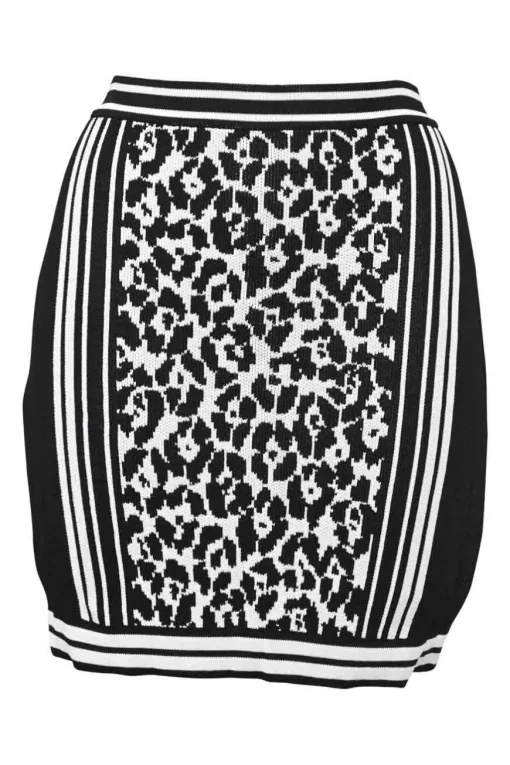 Two-tone viscose leopard print jacquard knit pull-on mini skirt