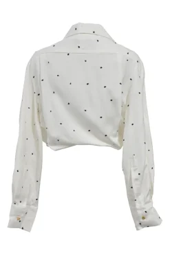 Two-tone viscose-blend clip jacquard ' La Chemise Siena' twist-detail spread collar tie-neck cropped blouse