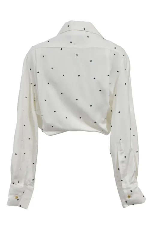 Two-tone viscose-blend clip jacquard ' La Chemise Siena' twist-detail spread collar tie-neck cropped blouse
