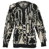 Two-tone wool experimental V-neck intarsia sweater