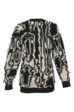 Two-tone wool experimental V-neck intarsia sweater