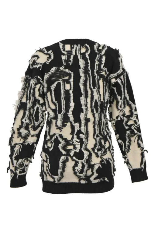 Two-tone wool experimental V-neck intarsia sweater
