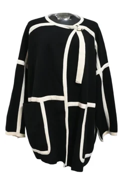Two-tone wool wrap-front cardigan jacket with pull-tab fastening