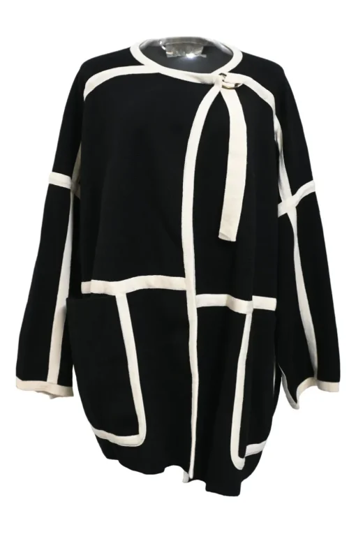 Two-tone wool wrap-front cardigan jacket with pull-tab fastening