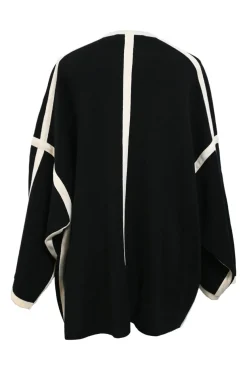 Two-tone wool wrap-front cardigan jacket with pull-tab fastening