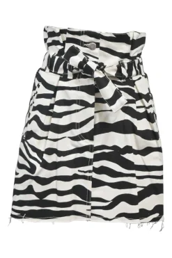 Two-tone zebra print paper-bag waist mini skirt