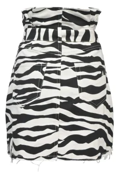 Two-tone zebra print paper-bag waist mini skirt