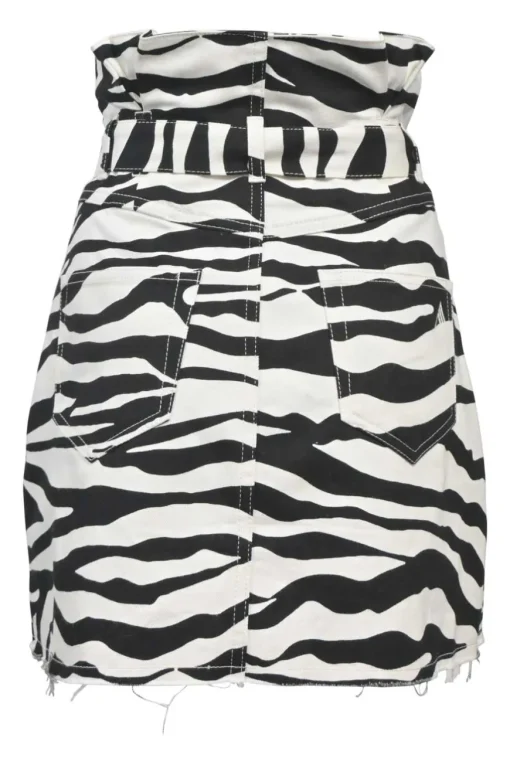 Two-tone zebra print paper-bag waist mini skirt