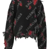Unifit black and red wool-blend jacquard logo intarsia re-patch sweater