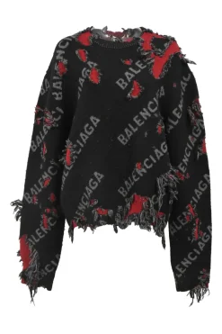 Unifit black and red wool-blend jacquard logo intarsia re-patch sweater