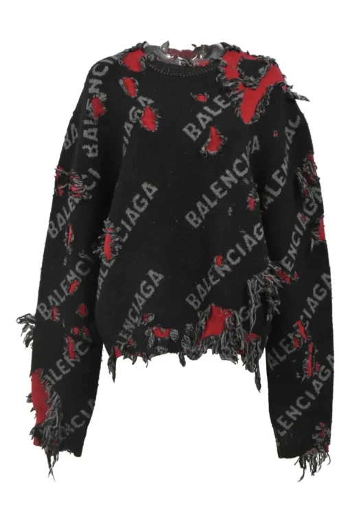 Unifit black and red wool-blend jacquard logo intarsia re-patch sweater