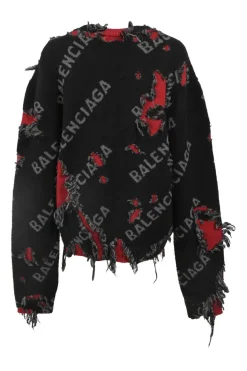Unifit black and red wool-blend jacquard logo intarsia re-patch sweater
