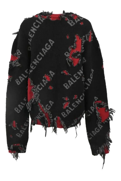 Unifit black and red wool-blend jacquard logo intarsia re-patch sweater