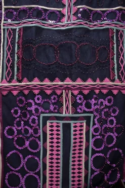 Vivienne Tam shift dress in purple tulle with embroidery, sequins and beads, back and front