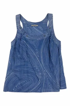 Washed indigo abstract batik print racerback swing blouse