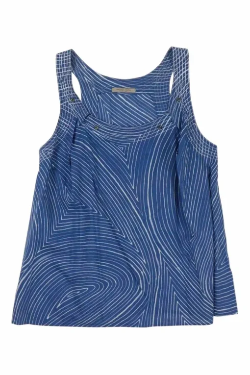Washed indigo abstract batik print racerback swing blouse