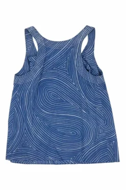 Washed indigo abstract batik print racerback swing blouse