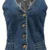 Washed indigo cotton denim tailored waistcoat